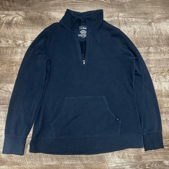 LL Bean Navy Blue Quarter Zip Pullover Sweatshirt Size Medium - Picture 1 of 7